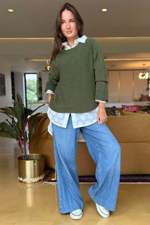 Made in Italy Conrad Body Skim Knit Jumper Khaki /10 =